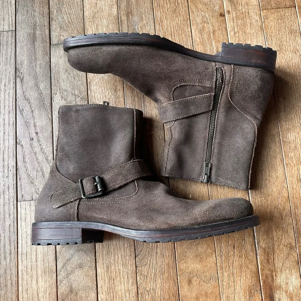 Banana Republic Suede Moto Ankle Boots Mens 8.5 Buckle Brown Rugged Biker Urban